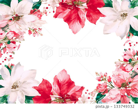 華やかな水彩のポインセチアのフレーム 133749332