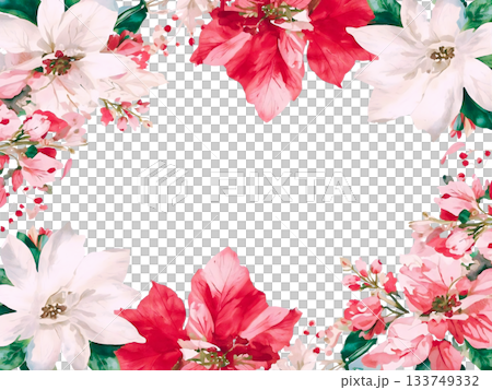 華やかな水彩のポインセチアのフレーム 133749332