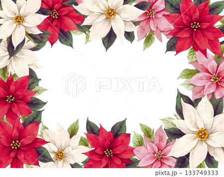華やかな水彩のポインセチアのフレーム 133749333