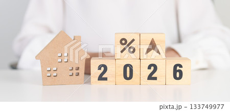 2026 New Year with percentage change to UP and Down arrow with Home model. Real estate Mortgage, Refinance, House loan and debt, Interest rate, Insurance, Financial and Property Tax 2026 New Year with percentage change to UP and Down arrow with Home model. Real estate Mortgage, Refinance, House loan and debt, Interest rate, Insurance, Financial and Property Tax 133749977