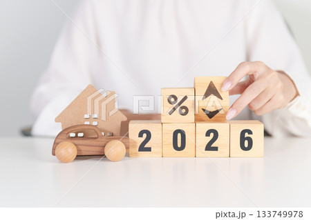 2026 New Year with percentage change to UP and Down arrow with car and Home model. Car loan, Interest rate, real estate, house, Insurance, Financial, Repair, Tax, mortgage and Maintenance 2026 New Year with percentage change to UP and Down arrow with car and Home model. Car loan, Interest rate, real estate, house, Insurance, Financial, Repair, Tax, mortgage and Maintenance 133749978
