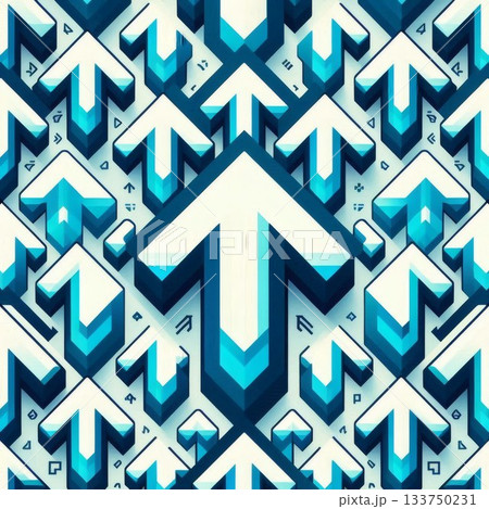 青と白のグラデーションが美しい立体的な上向き矢印のシームレスパターン背景 133750231
