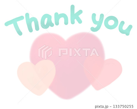 Thank you・手書き文字とピンクの3つのふんわりハート 133750255