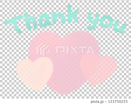 Thank you・手書き文字とピンクの3つのふんわりハート 133750255
