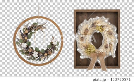 Dry wreath wooden frame (transparent background) 133750571
