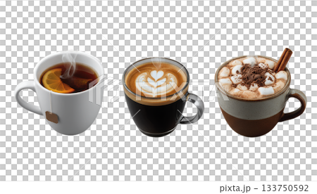 ホットドリンク（紅茶・コーヒー・ココア）（背景透過） 133750592