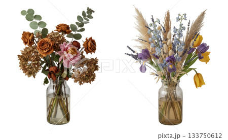 枯れかけの花瓶のブーケ(背景透過) 枯れかけの花瓶のブーケ(背景透過) 133750612
