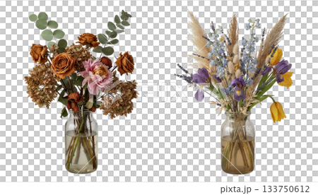 花瓶中枯萎的花束（透明背景） 133750612