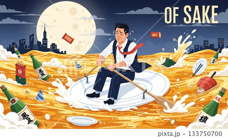 酒の海を漂流！飲みすぎたサラリーマン 133750700