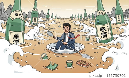 酒の海に漂う…二日酔いのサラリーマン 133750701