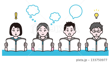 子供たちが読書し、学ぶ様子のイラスト素材 133750977