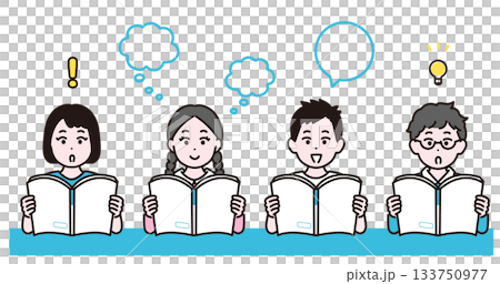 子供たちが読書し、学ぶ様子のイラスト素材 133750977