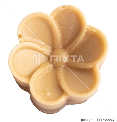 Flower shaped coconut jelly on white background Flower shaped coconut jelly on white background 133750993