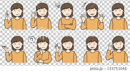 ポーズをとる中年女性のイラストセット ポーズをとる中年女性のイラストセット 133751048