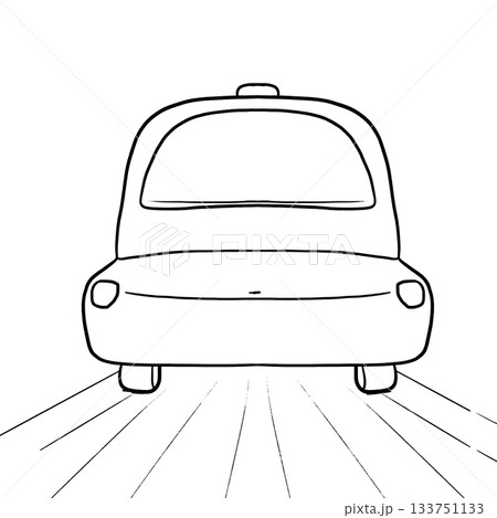 Cartoon simple car on a road isolated front view outline illustration 133751133