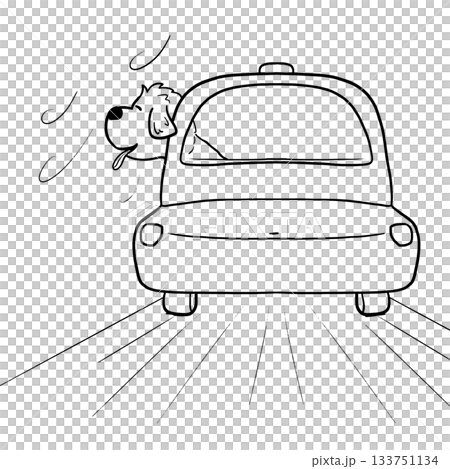Cartoon dog looking out of car window outline illustration 133751134