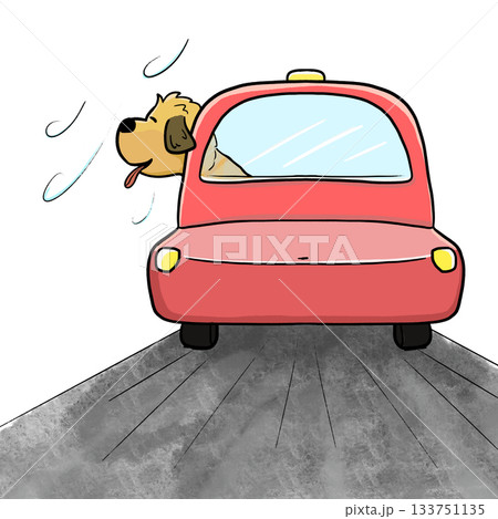 Cartoon dog looking out of car window back view illustration 133751135