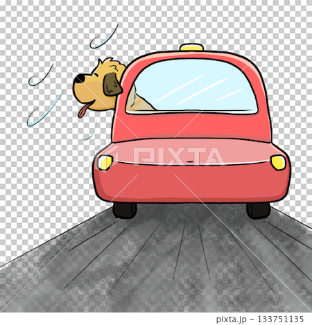 Cartoon dog looking out of car window back view illustration 133751135