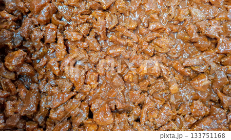 Authentic Finished Beef Rendang Dry Curry with Rich Brown Oily Paste 133751168