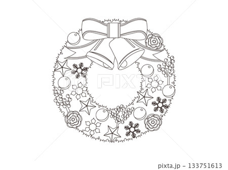 クリスマスリースの線画 133751613
