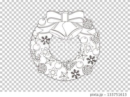 クリスマスリースの線画 133751613