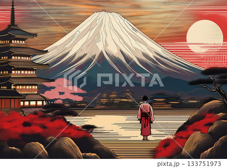 富士山　お城　江戸時代 133751973