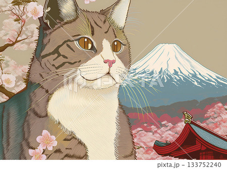 猫　富士山 133752240