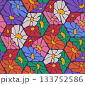 Seamless floral mosaic pattern spreading vibrant, multicolored vintage vector flowers across surfaces, enhancing textile, wallpaper, and decorative design 133752586