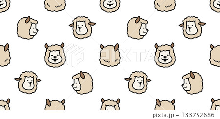 alpaca seamless pattern llamas cartoon character vector icon face head smiling doodle tile background repeat wallpaper wrapping paper illustration design isolated 133752686
