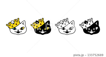 cat vector crown black kitten calico icon king face head smile cartoon character pet animal doodle logo illustration symbol design 133752689
