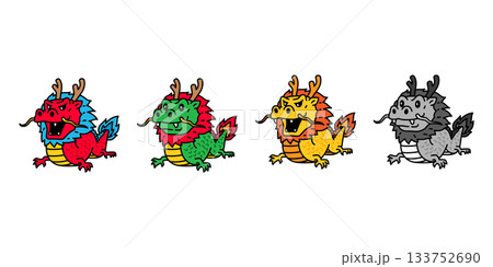 chinese dragon vector new year cartoon character mascot icon gold logo doodle symbol illustration design isolated 133752690
