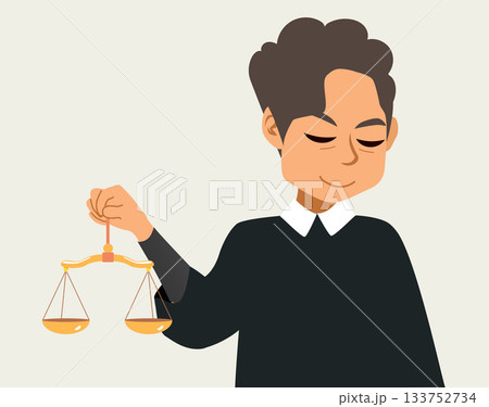 Confident Judge Holding Justice Scale Cartoon Vector Illustration 133752734