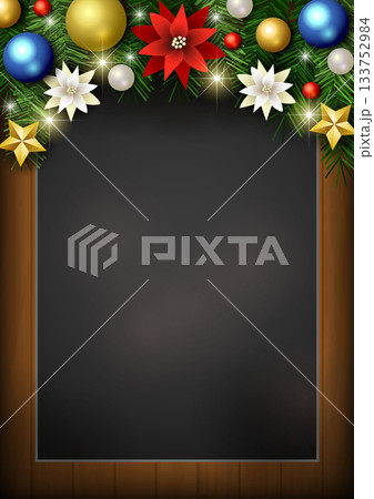 クリスマス背景、黒板、玉飾り、キラキラ、かわいい、イラスト、縦 133752984