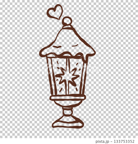 Cozy winter lantern glowing softly under snowy rooftops with gentle heart warmth guiding the dreamy castle pathway 133753352