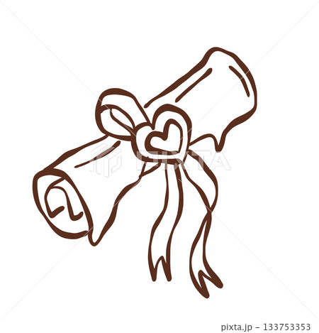 Whimsical Winter Love Scroll Wrapped in Ribbon with Heart Charm Cozy Castlecore Line Art 133753353