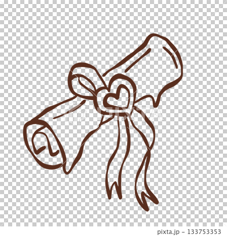 Whimsical Winter Love Scroll Wrapped in Ribbon with Heart Charm Cozy Castlecore Line Art 133753353