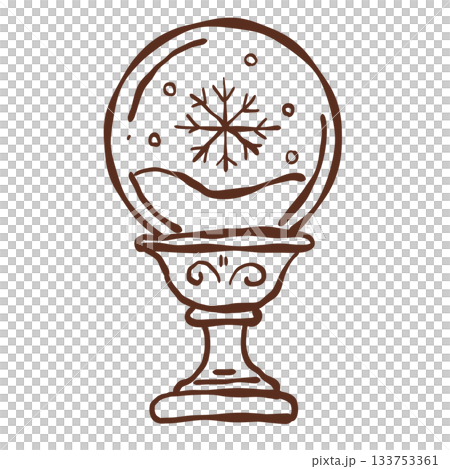 Cozy winter snow globe with gentle swirling flakes and a magical holiday charm captured in delicate line art style Cozy winter snow globe with gentle swirling flakes and a magical holiday charm captured in delicate line art style 133753361