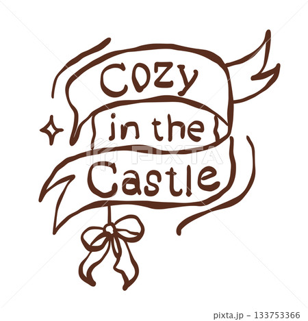 Charming cozy in the castle banner ribbon art with warm storytelling winter fantasy mood and soft hand drawn illustration style 133753366