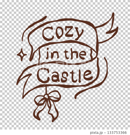 Charming cozy in the castle banner ribbon art with warm storytelling winter fantasy mood and soft hand drawn illustration style 133753366