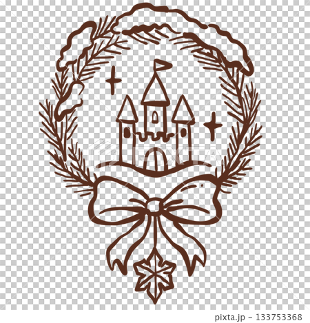 winter castle crowned with snowy wreath and festive bow creating a magical cozy holiday fairytale charm 133753368