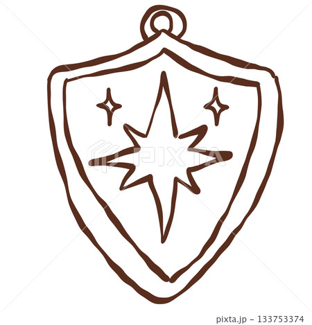 Magical star shield ornament line art illustration with glowing celestial accents perfect for fantasy themed winter projects and charming holiday decorations 133753374