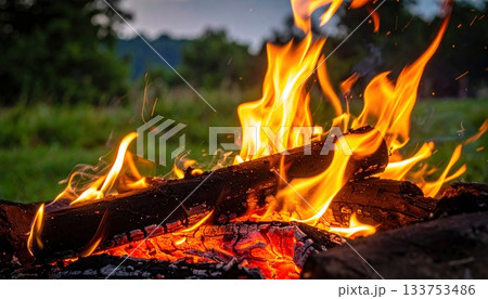 《AI画像》燃え盛る焚き火の炎 133753486