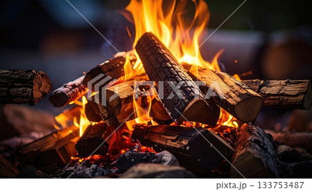 《AI画像》燃え盛る焚き火の炎 133753487