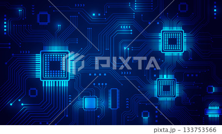Abstract Blue Circuit Board Background With Glowing Microchips And Digital Lines Vector Abstract Blue Circuit Board Background With Glowing Microchips And Digital Lines Vector 133753566