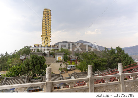 Luoquan Pagoda with blue sky in Dali, China Luoquan Pagoda with blue sky in Dali, China 133753799