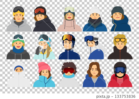Faces/colors of people enjoying winter sports 133753836