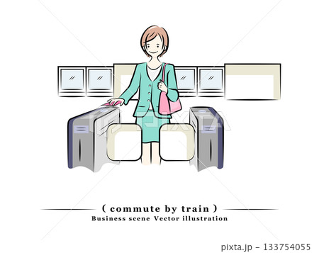 ICカード(スマホ)で自動改札機を通る女性｜通勤(通学)電車 133754055