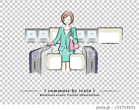 ICカード(スマホ)で自動改札機を通る女性｜通勤(通学)電車 133754055
