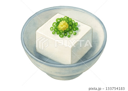 冷ややっこの水彩イラスト（小鉢・生姜・小ねぎ・背景透過） 133754183