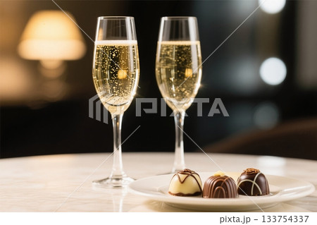 シャンパングラスとチョコレート　AI 133754337